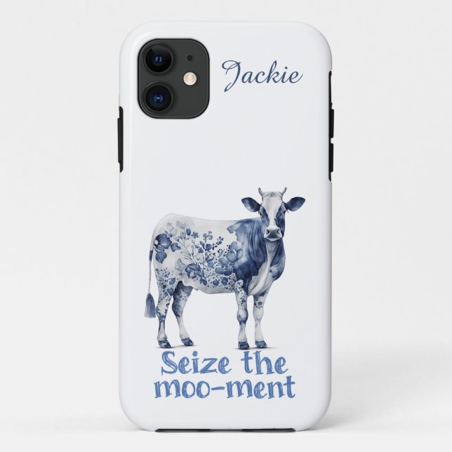 "Seize the Moo-ment" Custom Case-Mate iPhone Case (Back)