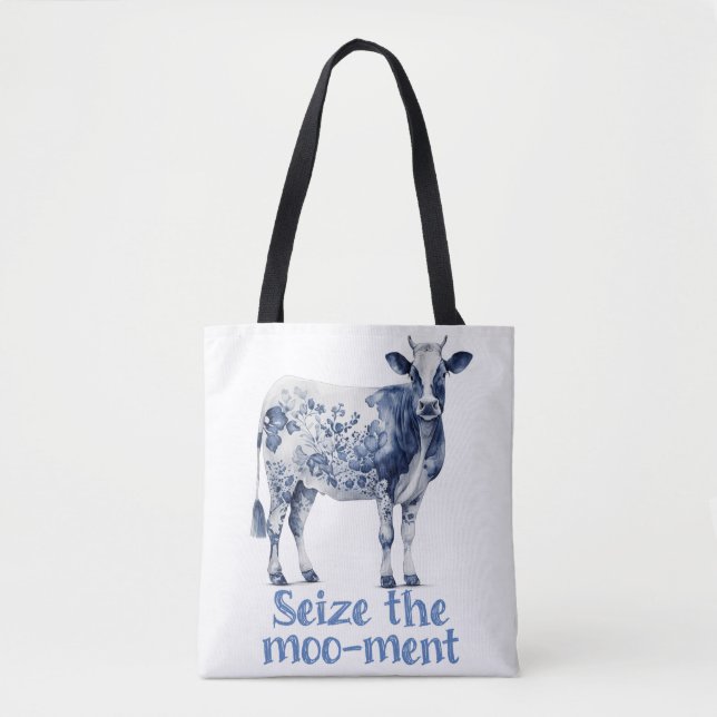 "Seize the Moo-ment" Custom Monogram Tote Bag (Front)