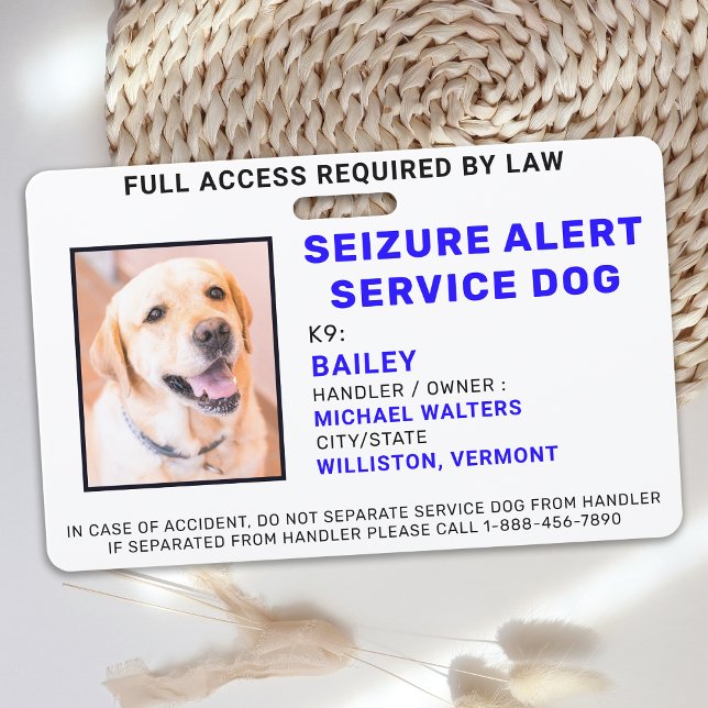 Seizure Alert Service Dog Photo ID Badge (Creator Uploaded)