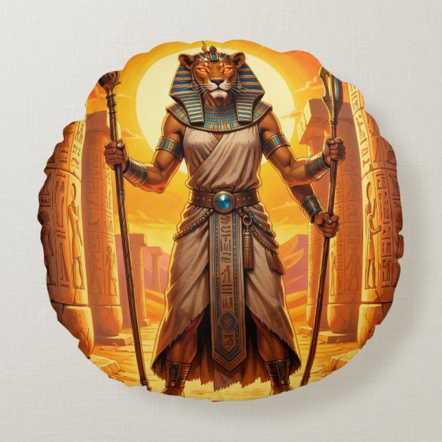 Sekhmet – Lion-Headed Goddess of War Round Pillow (Front)