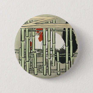 Sekka Roosters from Momoyogusa Japanese Art 2 Inch Round Button