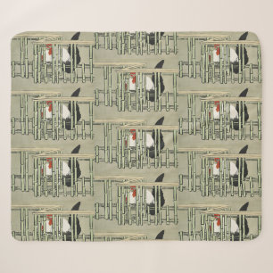 Sekka Roosters from Momoyogusa Japanese Art Sherpa Blanket