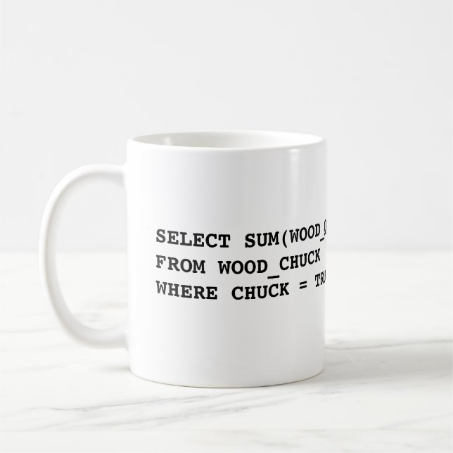 SELECT SUM(WOOD_QTY)FROM WOOD_CHUCKWHERE CHUCK ... COFFEE MUG (Left)