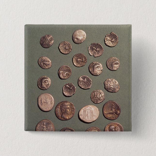 Selection Celtic and Roman  coins found 2 Inch Square Button (Front)