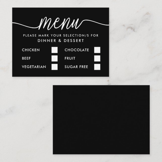 Sélection de menu simple noir et blanc moderne (Devant / Derrière)