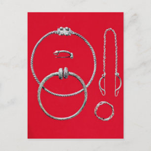 Selection jewellery, including brooch postcard