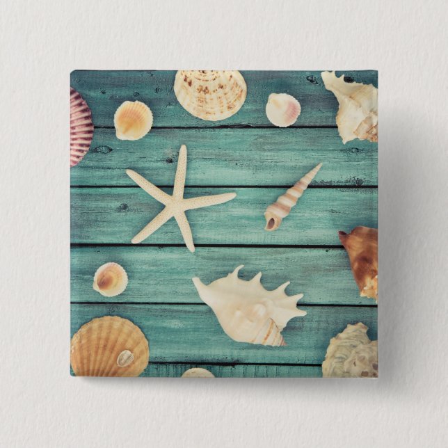 Selection Of Seashells 2 Inch Square Button (Front)