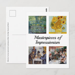 Selection of various impressionist masterpieces postcard