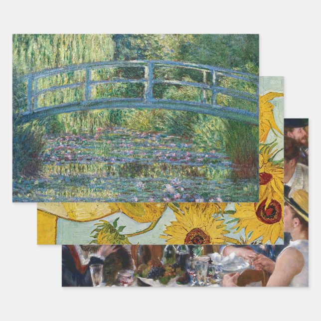 Selection of various impressionist masterpieces wrapping paper sheet (Set)