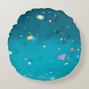 Selective focus photography of multicolored confet round pillow