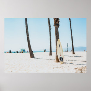 Selective focus photography of white surfboard poster