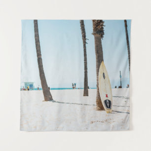 Selective focus photography of white surfboard tapestry