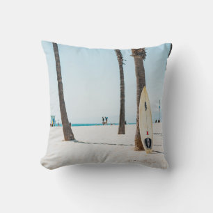 Selective focus photography of white surfboard throw pillow