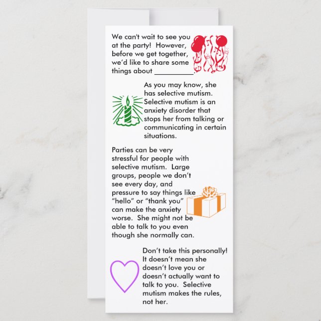 Selective Mutism Birthday Girl Flat Card (Front)