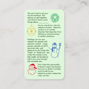 Selective Mutism Christmas Girl Business Card