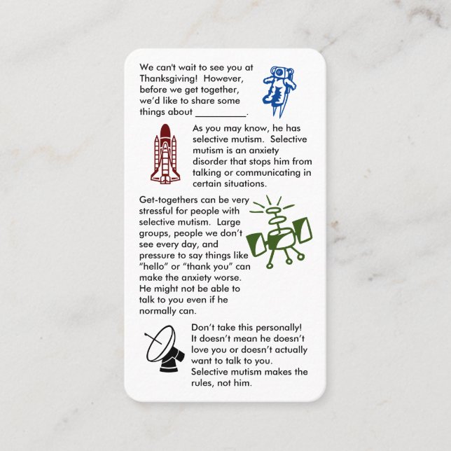 Selective Mutism Get Together Boy Business Card (Front)