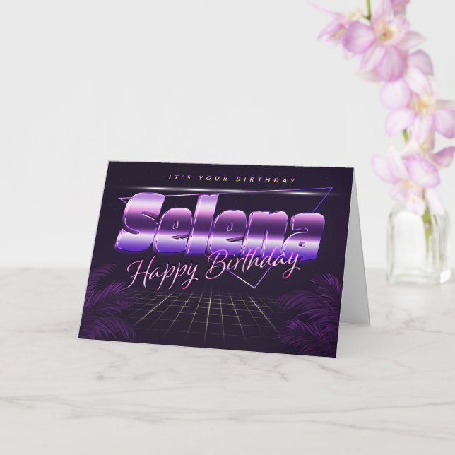 Selena Nom Prénom lila retro Carte Anniversaire (Orchidée)