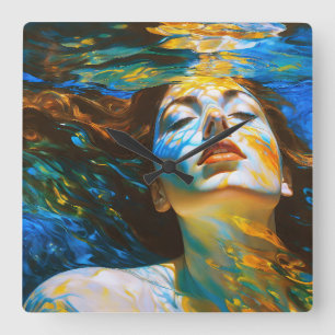 “Selene” - Women In Water Square Wall Clock