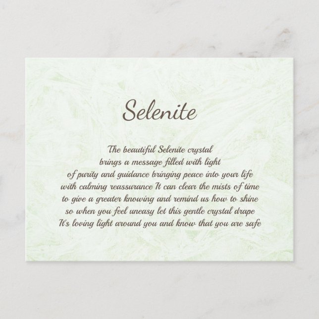 Selenite Cristal Design de guérison Carte postale (Devant)