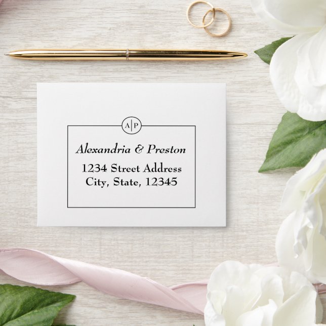 Self Addressed Monogram Black and White RSVP Envelope (Wedding)