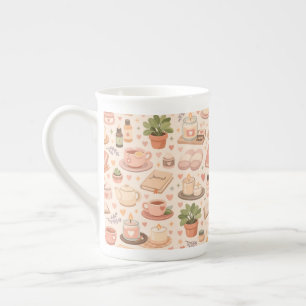 Self Care Aesthetic Pattern Bone China Mug