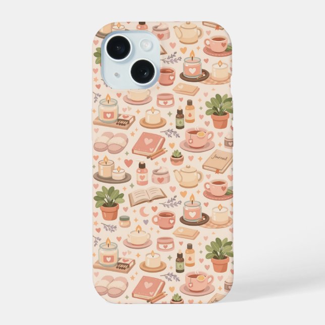 Self Care Aesthetic Pattern iPhone 15 Case (Back)