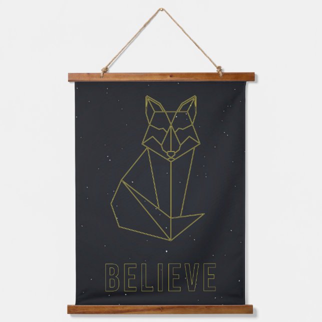 Self-care affirmation poster yellow origami fox hanging tapestry (Front)
