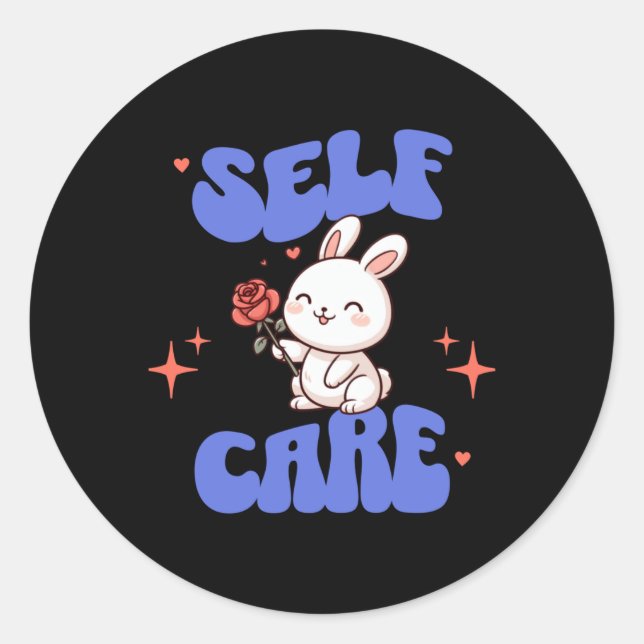 Self Care American Traditional Rose Bunny Sticker  (Front)