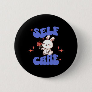 Self Care American Traditional Rose Bunny Sticker 2 Inch Round Button