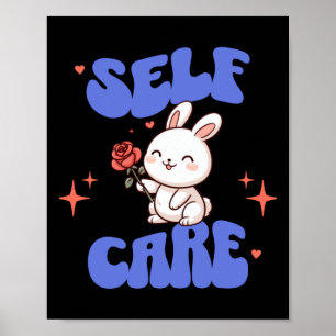 Self Care American Traditional Rose Bunny Sticker Poster