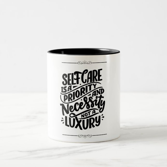Self care Black Minimalist Quotes Mug (Center)