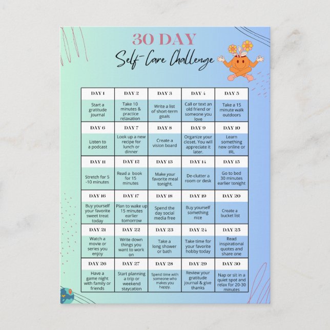 SELF-CARE CHALLENGE POSTCARDS -Personalize for Biz (Front)