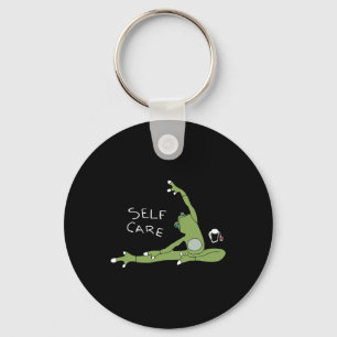 Self Care Frog Drinking Tea Yoga Keychain