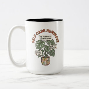 Self Care Reminder Monstera Plant Two-Tone Coffee Mug
