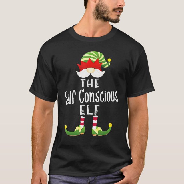 Self Conscious Elf Group Christmas Pajama Party T-Shirt (Front)