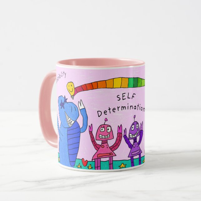 "Self Determination at the House of Fun" Pink Mug (Front Left)