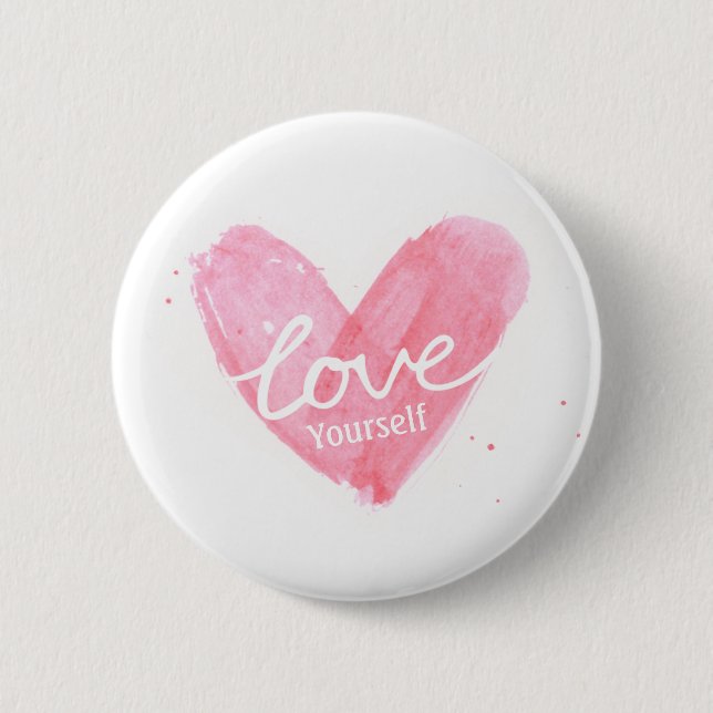 Self Esteem Love Yourself Typography Heart 2 Inch Round Button (Front)