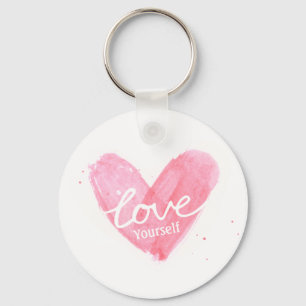 Self Esteem Love Yourself Typography Heart Keychain