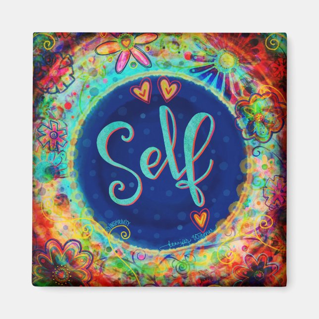 Self Hearts Pretty Floral Colourful Inspirivity Magnet (Front)