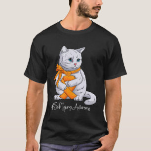 Self Injury Awareness Month Orange Ribbon Cat T-Shirt