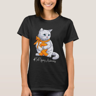 Self Injury Awareness Month Orange Ribbon Cat T-Shirt