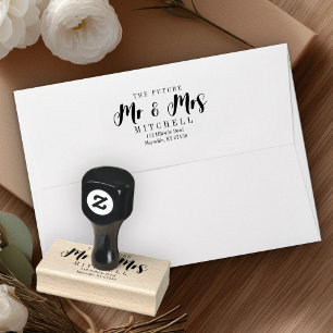 Self-Ink Script Future Mr. and Mrs. Return Address Rubber Stamp