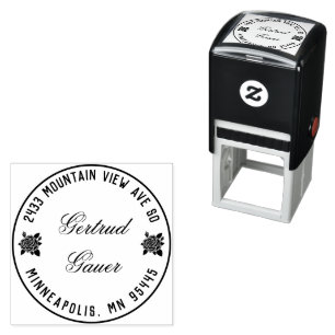 Self Inking Address Stamp With Red Roses