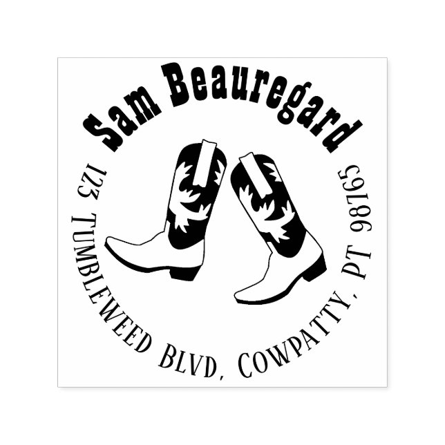 Self Inking Round Return Address Stamp Cowboy Boot (Design)