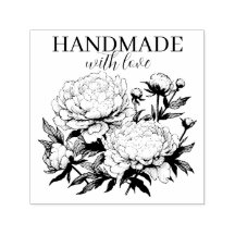 Self Inking Rubber Stamp Peonies
