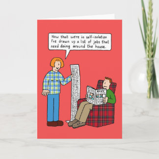 Self-isolation Cartoon Humor, Couple and Chores. Card