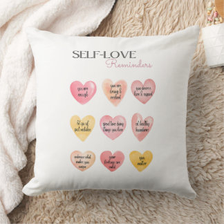 Self-Love Affirmation with Pink Hearts Throw Pillow