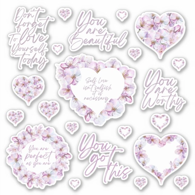 Self Love Cherry Blossom Custom-Cut Vinyl Stickers (Front)