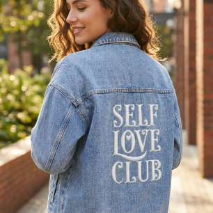 Self Love Club - Retro Groovy Typography Aesthetic Denim Jacket