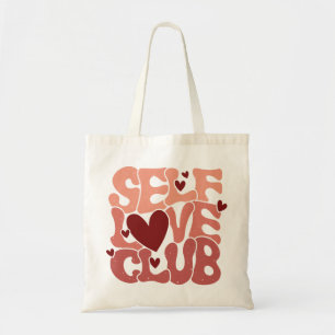 "Self Love Club" Retro Pink Groovy Graphic Tote Bag